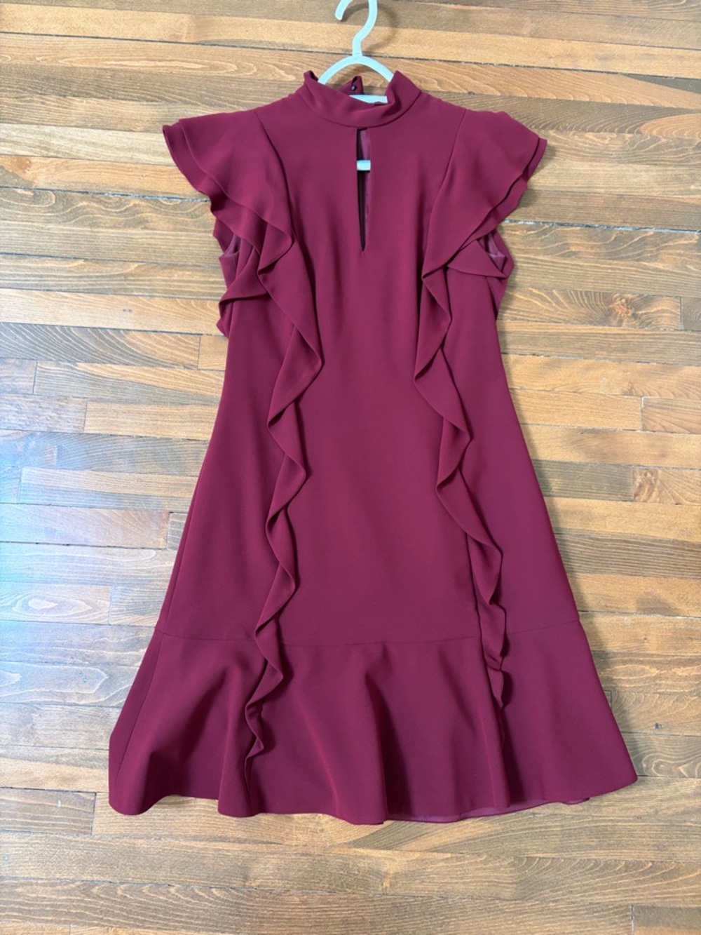 Karen Millen Burgundy Ruffle-Trim Midi Dress